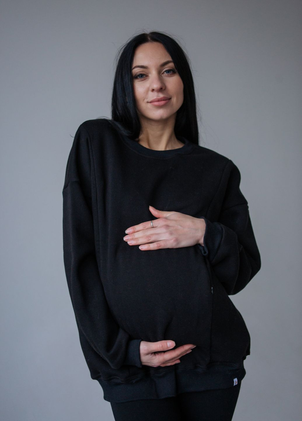 Свитшот для беременных с секретом для кормления HN - крой черный хлопок - (291841960)