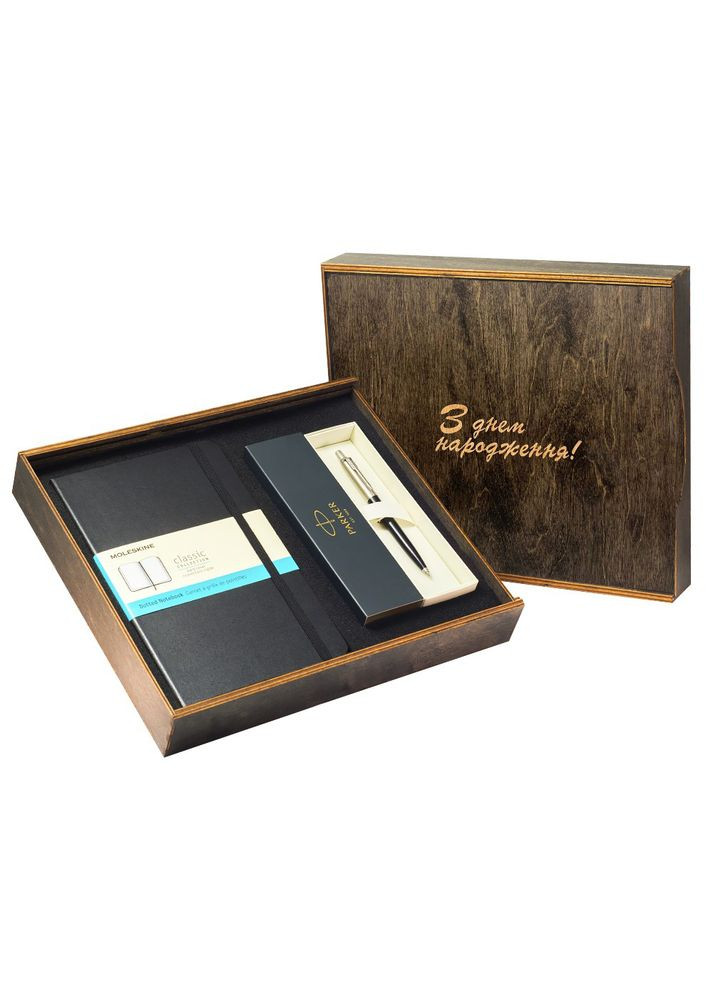 Подарунковий набір: Коробка + Jotter 17 Standard Black CT BP 15 632 + Блокнот Moleskine чорний в лінію Parker (371364265)