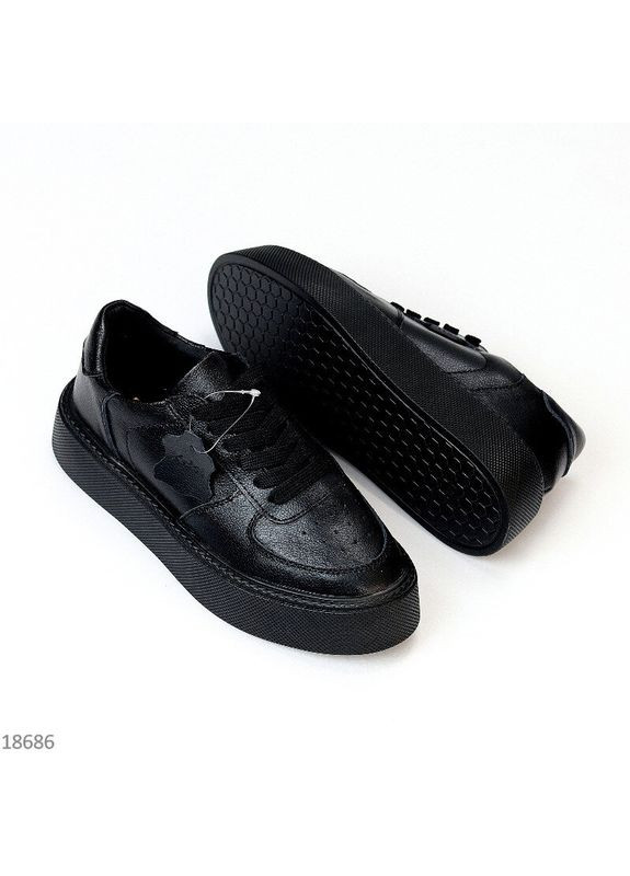 Черные кожаные кроссовки, кеды, черные женские кроссовки на платформе код 18686 KDSL Karla чёрные демисезоны (353899292)