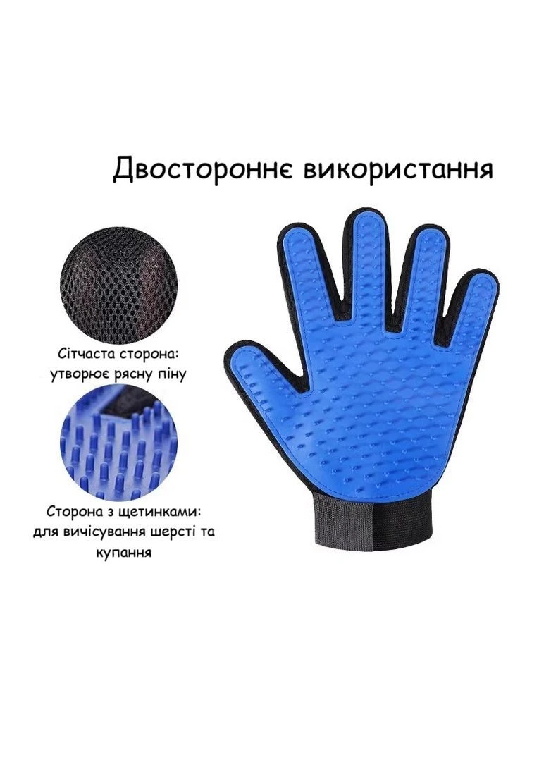 Рукавиця для вичісування шерсті на праву руку для котів і собак універсальна синя гума поліестер No Brand (394456801)