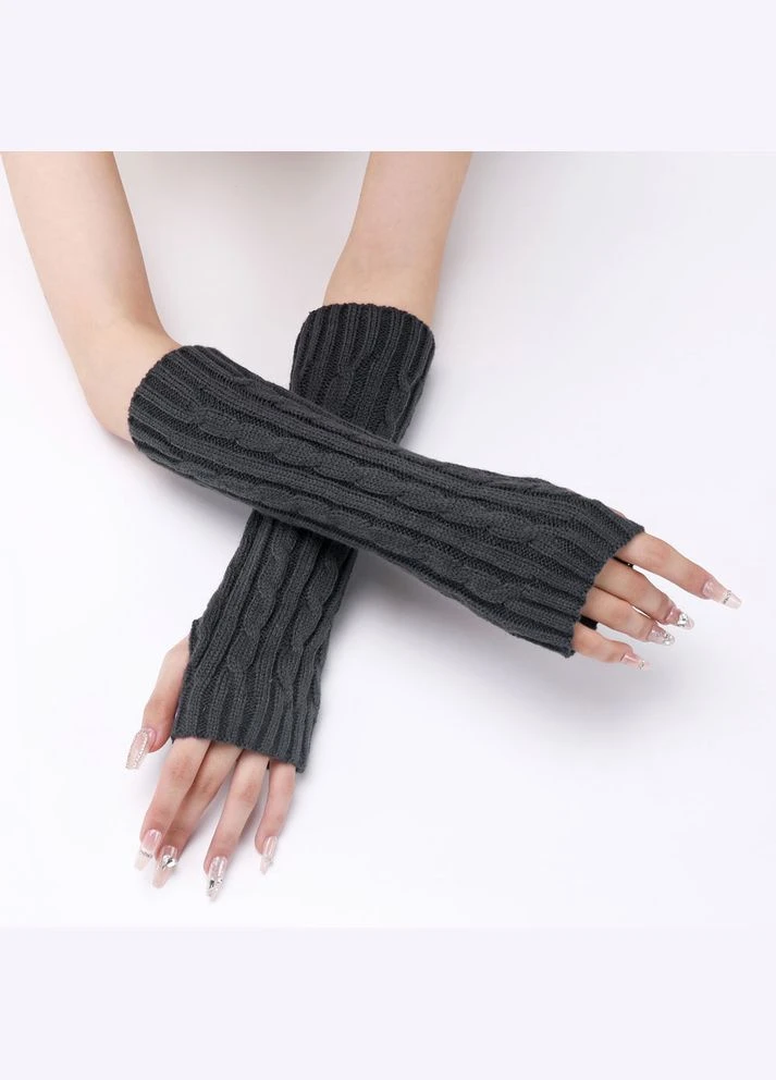 Митенки вязаные без пальцев темно-серые One Size No Brand (314862701)