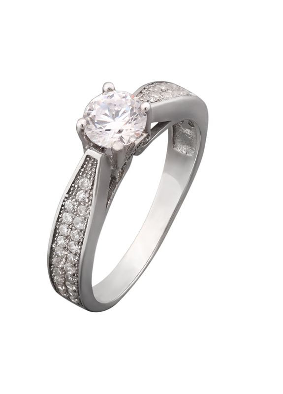 Каблучка срібна з одним крупним каменем та розсипом фіанітів No Brand (362177042)