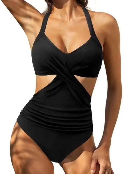 Чорний демісезонний модний суцільний жіночий купальник на літо приховує зайвий животик. суцільний купальник із чашечкою., 2xl China