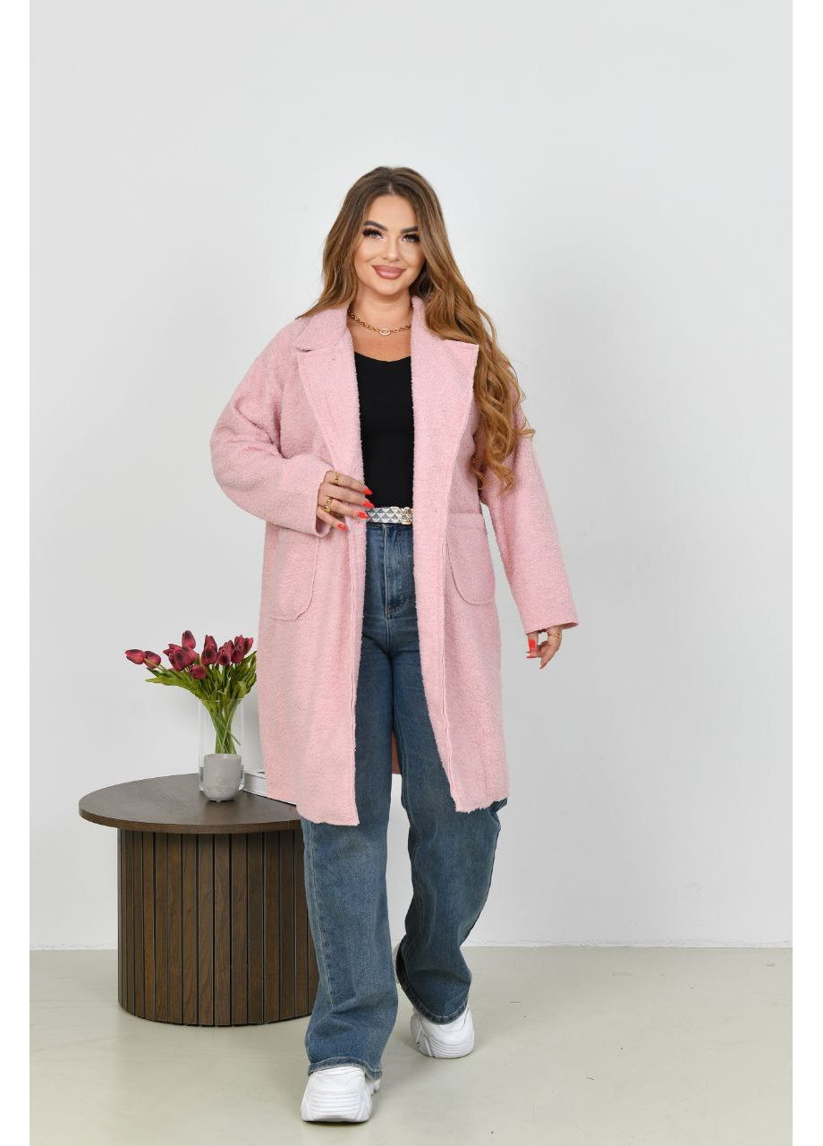 Розовое демисезонное Женское баранье пальто на флис розового цвета 34957 Fashion