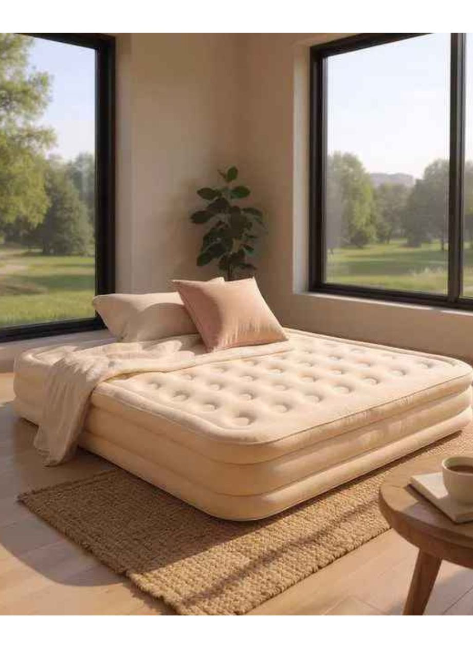 Матрас надувной двухместный со встроенным насосом 200х180х40 см Бежевый No Brand (364549965)