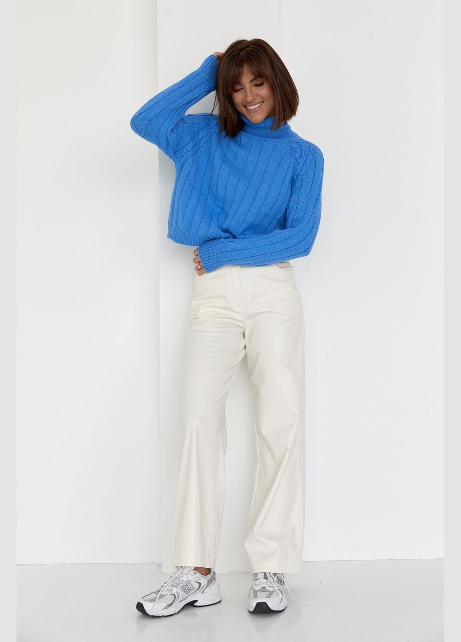 Синій демісезонний жіночий в'язаний светр з рукавами-регланами 01031 Lurex