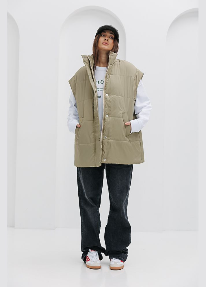 Женский стеганый жилет на молнии и кнопках черный Arjen (294907560)