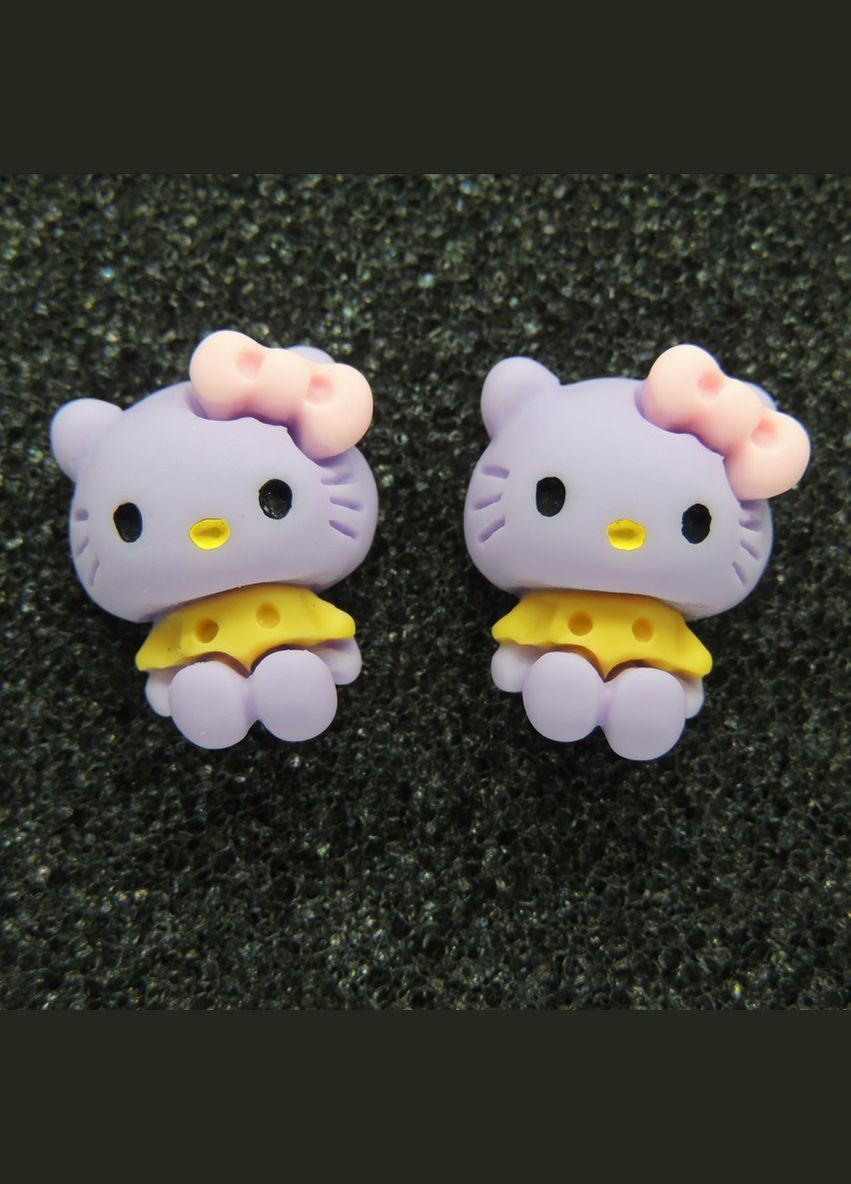 Клипсы серьги детские для ушей без пробивания уха серьги Hello Kitty Хеллоу Китти оранжевым Liresmina Jewelry (290710157)