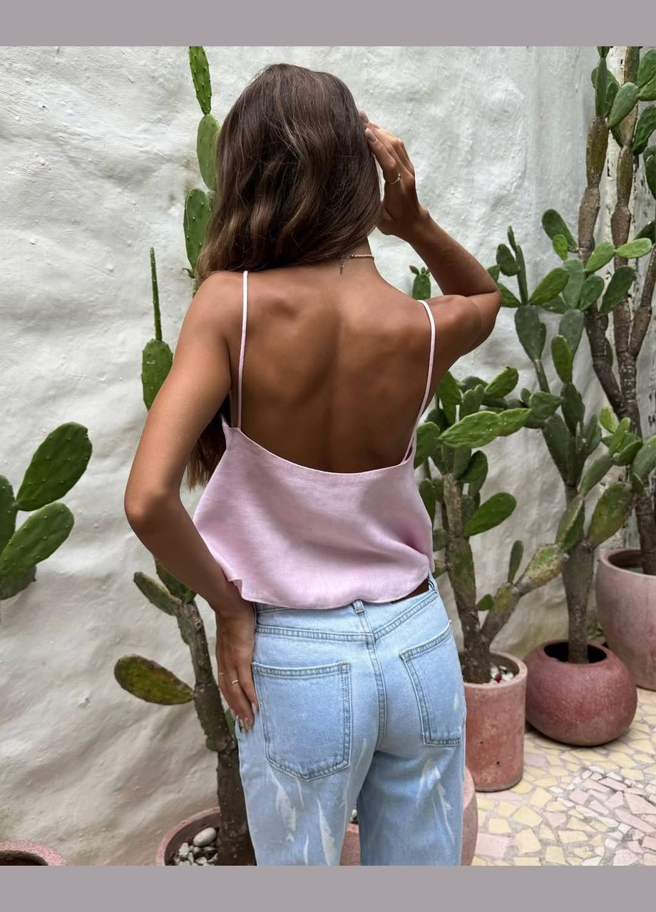 Женский льняной топ с открытыми плечами и изящным вырезом. MonCher (339054958)