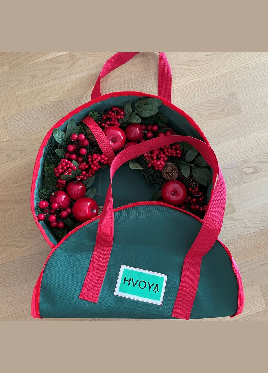 Сумка-чехол для хранения новогодних украшений круглая 40 см зеленая HVOYA (328908592)