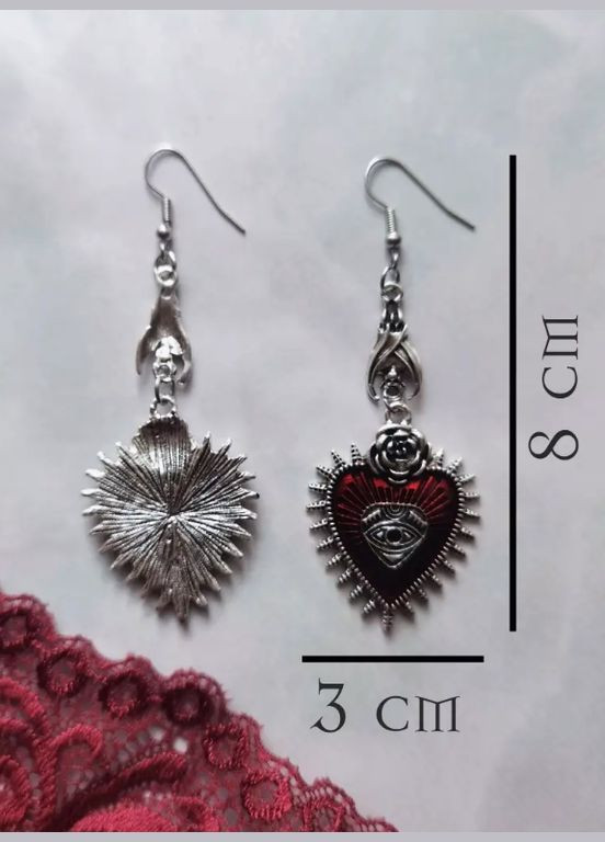 Сережки vintage червоне серце кажан Fashion Jewelry сріблясті (SVS) No Brand (324227444)