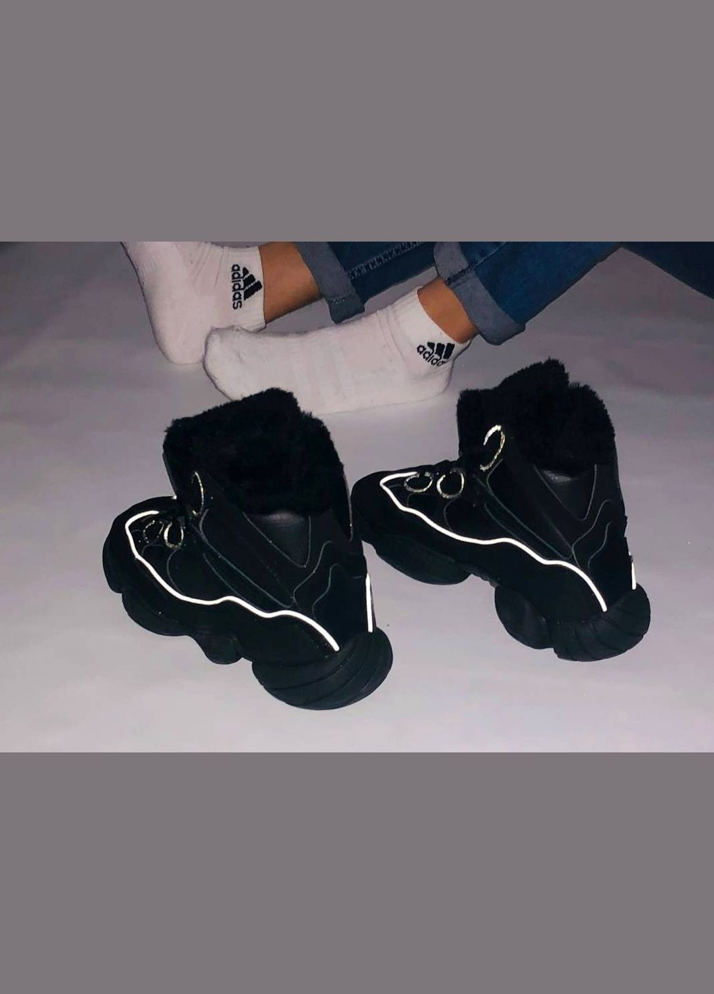 Чорні Зимовий кросівки зимові чоловічі adidas yeezy boost 500 high winter fur black | адідас ізі буст 500 високі чорні з хутром No Brand