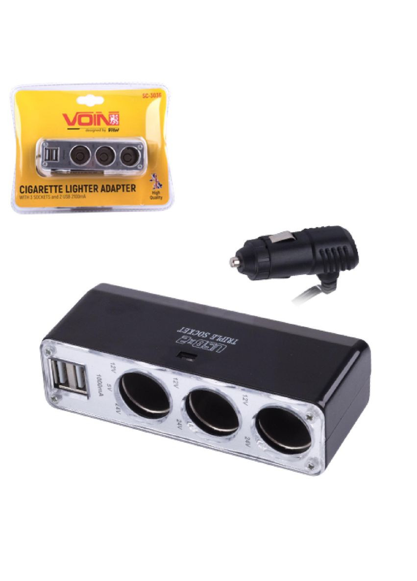 Автомобильный разветвитель прикуривателя 3 в 1 USB 12/24 V Type C Yantu (359464693)