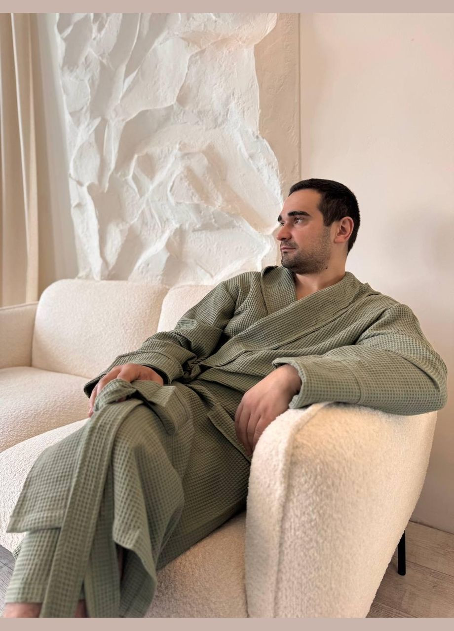 Вафельний халат Чоловічий M-L Хакі (П4К-al-hal-vafel-m-002) No Brand (348095269)