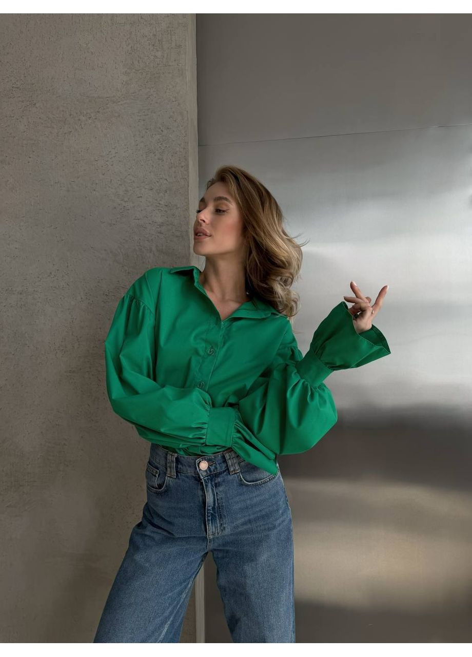 Зеленая повседневный рубашка Україна с длинным рукавом