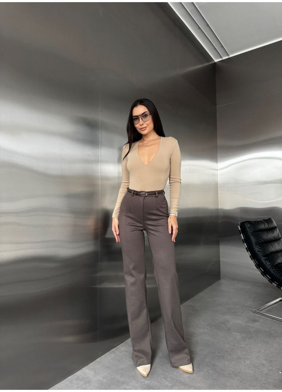 Женские теплые классические штаны кофейного цвета 35775 No Brand (366868728)