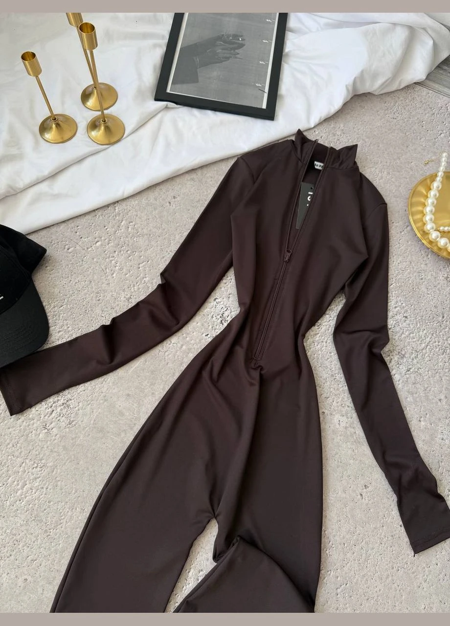 Женский комбинезон FINO Mode комбинезон-брюки коричневый спортивный, повседневный, кэжуал дайвинг