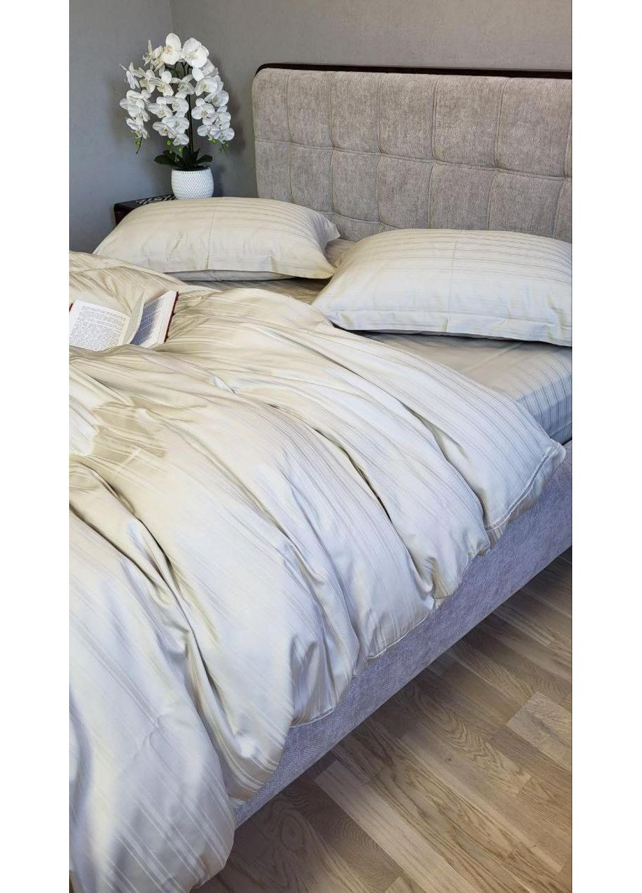 Постільна білизна Мульти страйп сатин беж, PREMIUM Евро розмір, наволочки 50/70 No Brand (363191769)