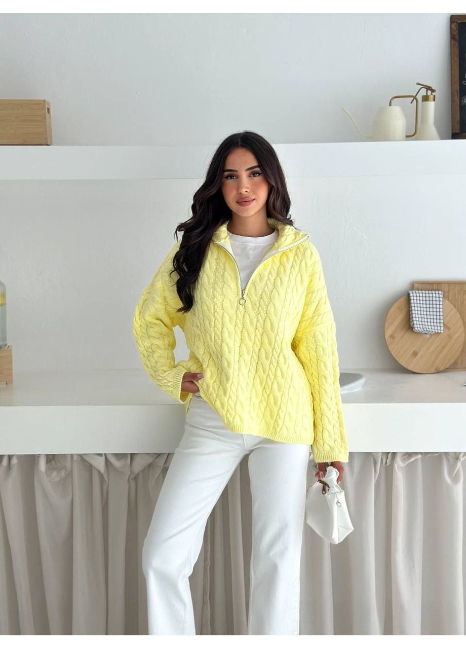 Жовтий зимовий трикотажний джемпер із коміром на блискавці джемпер No Brand