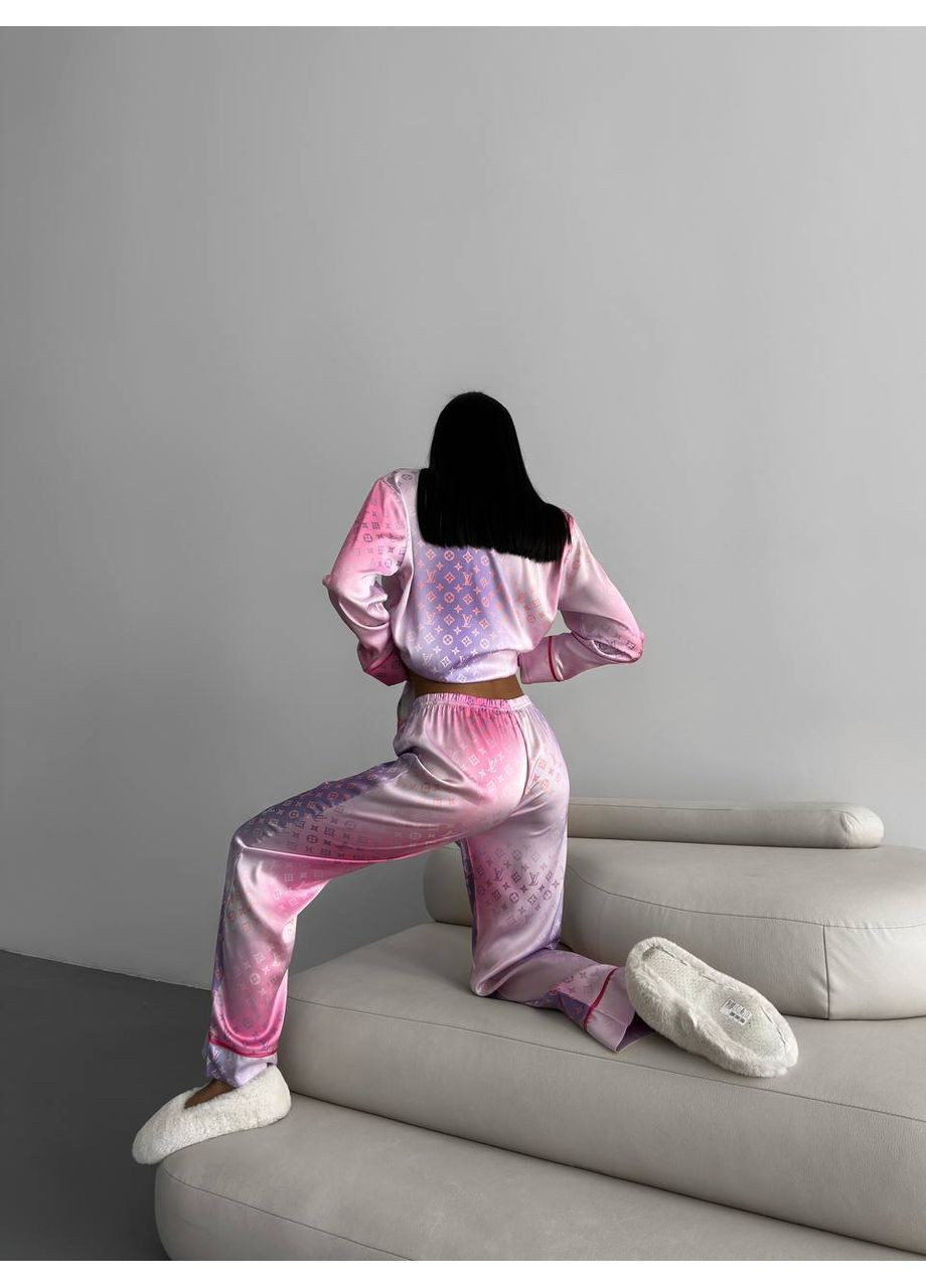 Рожево-лілова всесезон жіноча піжама | рожево-лілова сорочка + брюки Vital-Textile 1189