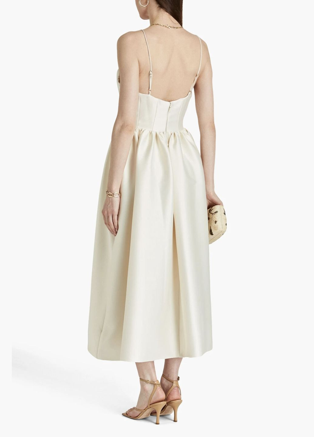 Айворі святковий, карнавальний, коктейльна, вечірня, ділова, кежуал стильна святкова сукня з кишеням від nicholas з пишною спідницею, кльош, а-силует, з корсетом, з відкритими плечима, плісована, з відкритою спиною No Brand