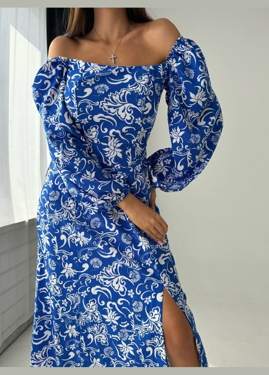 Синее повседневный макси платье в цветочный принт Adelante с цветочным принтом