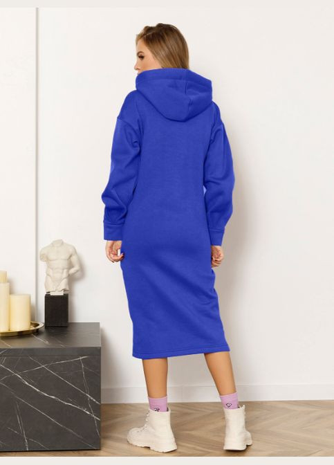 Синее спортивное, повседневный утепленное платье платье-худи No Brand однотонное