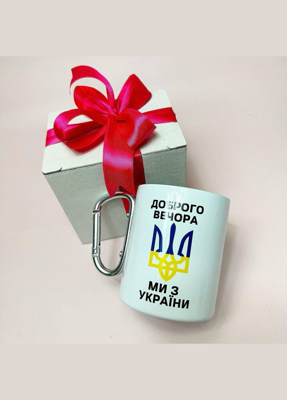 Кружка металлическая с карабином "Добрый вечер мы из Украины" 300 мл в подарочной коробке с бантом No Brand (324262912)