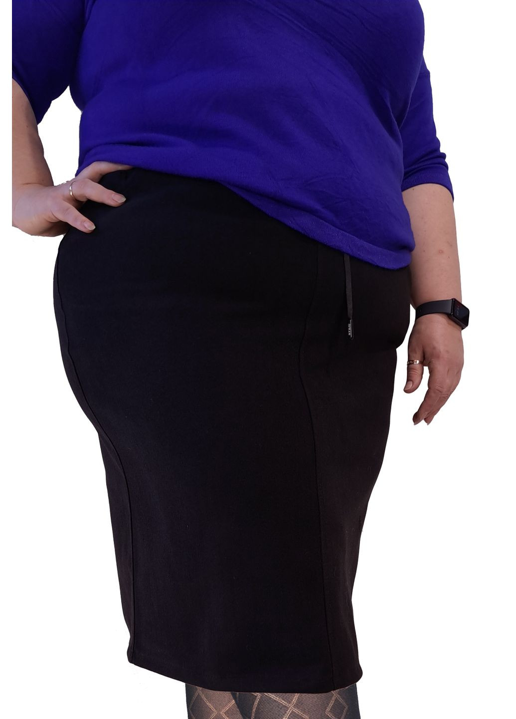 Спідниця жіноча пряма з карманами зимня в чорному кольорі батальний размер No Brand (367166434)