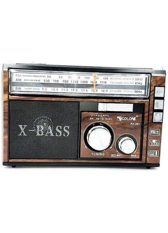 Радіо з акумулятором /2 USB/SD аналогове ліхтарик коричневий (1920775263) Golon RX-381 (326811466)