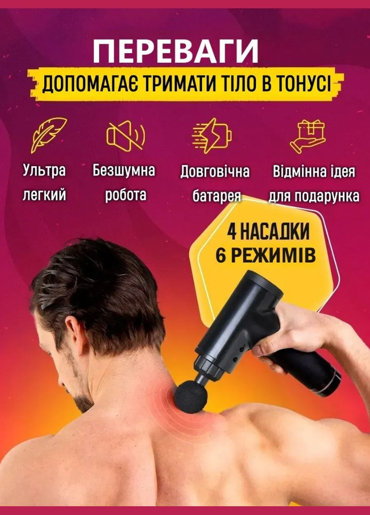 Вібромасажер перкусійний FASCIAL GUN GB-820 для глибокого м'язового масажу з насадками Чорний VTech (332622382)