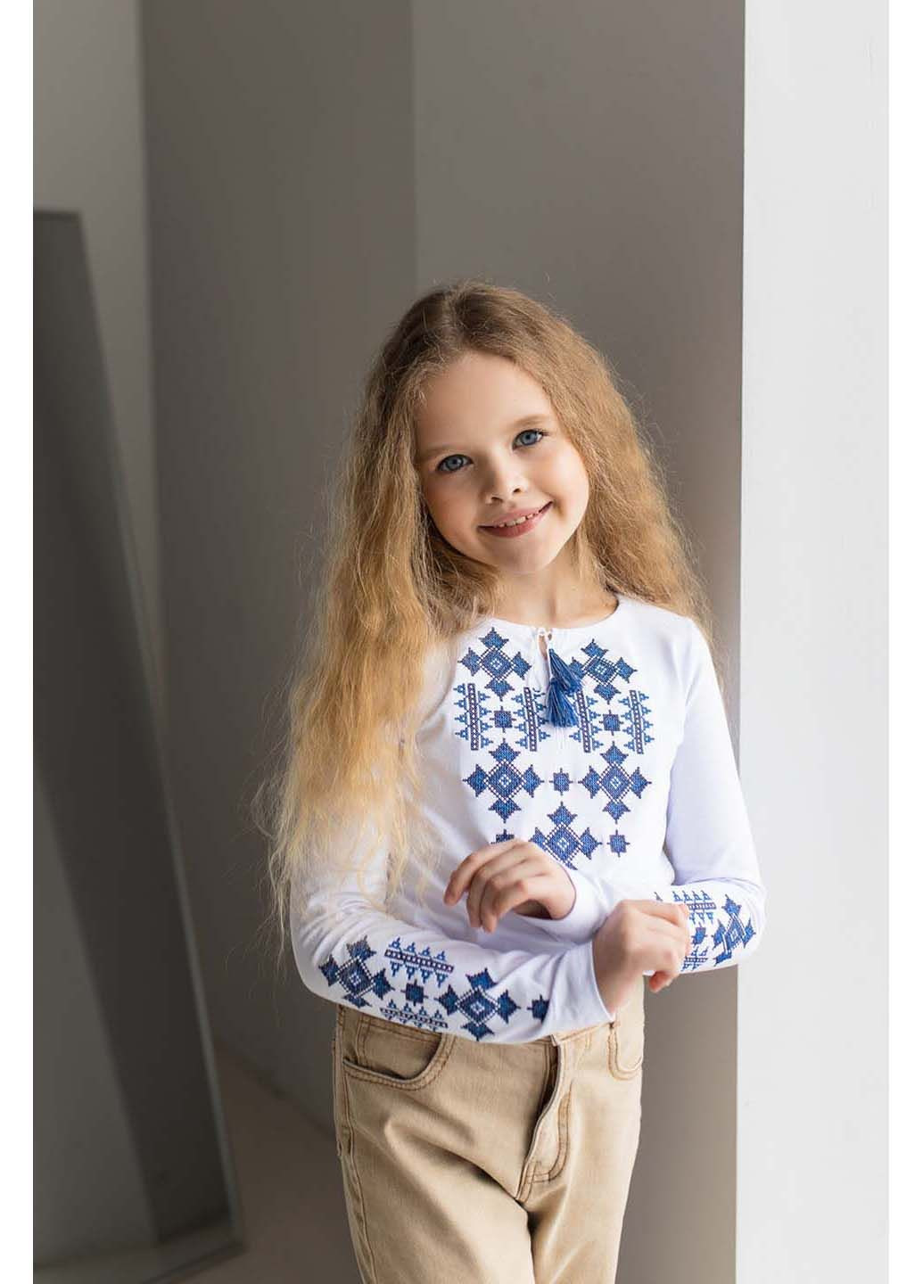 Біла вишиванка для дівчинки Melanika візерунок українська символіка бавовна, еластан (363318687)