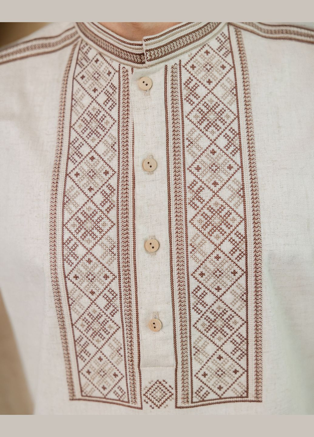 Бежевая мужская рубашка с вышивкой еремий, рубашка вышитая, рубашка вышиванка, рубашка с вышивкой узор орнамент свободная вискоза, лен (318057514)