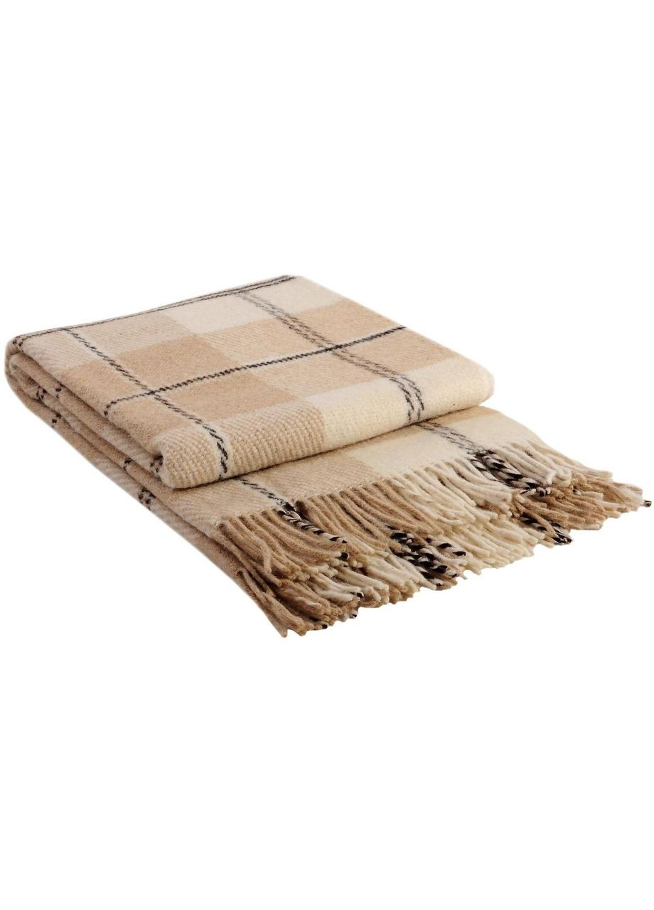 Плед вовняний Ельф №3 біло-бежево-коричневий 140*200 полуторний Vladi (288046128)