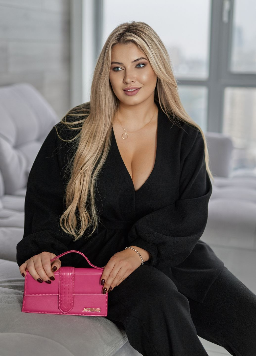 Костюм женский демисезонный оверсайз ангора-трикотаж с поясом (жакет + штаны) No Brand (365701186)