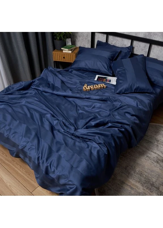 Комплект постільної білизни Satin Stripe Полуторний Євро 160х220наволочки 2х40х60 (MS-820013075) Moon&Star Royal Blue (389751774)