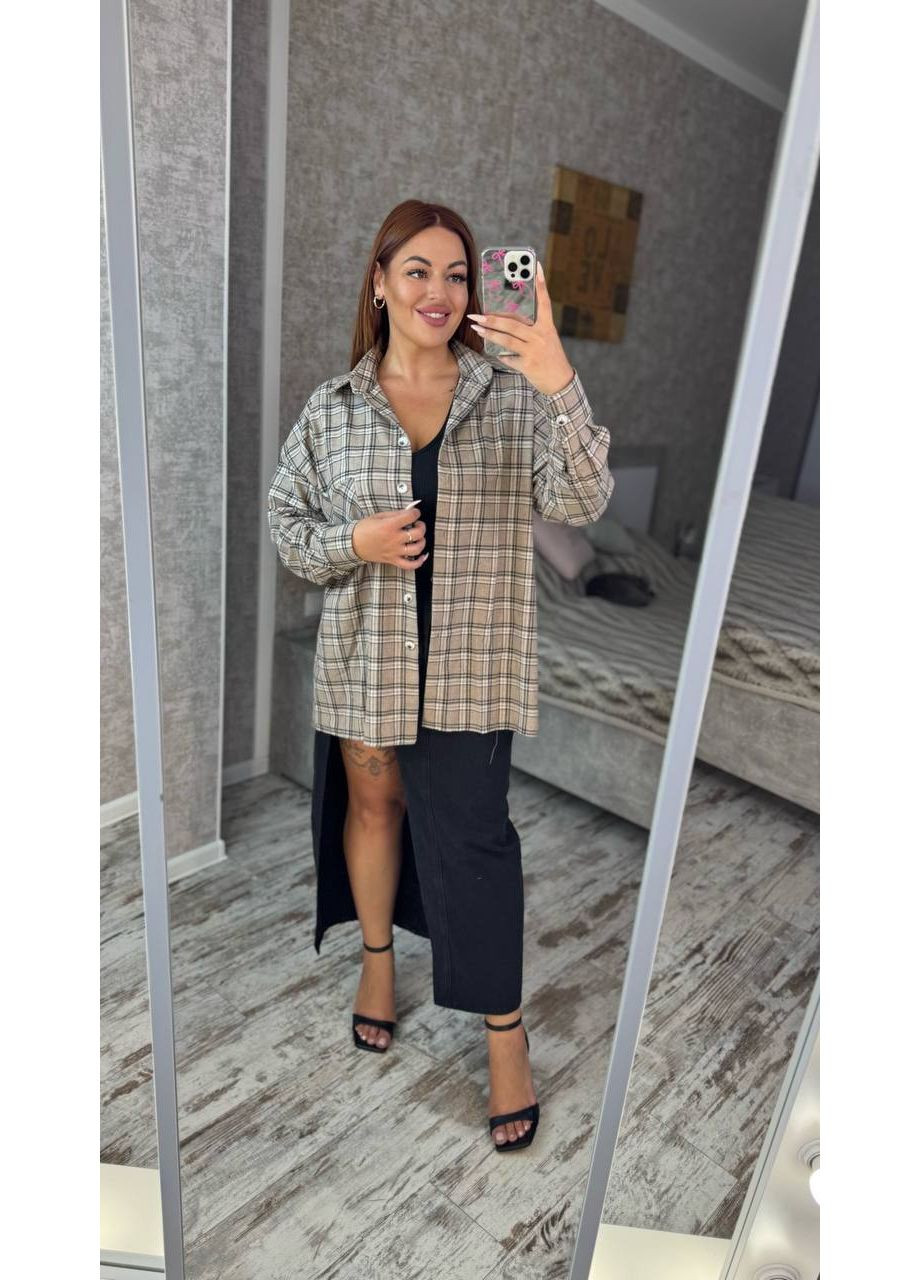 Темно-бежевая повседневный, вечерний, классическая, кэжуал рубашка в клетку Asi.Store.ua с длинным рукавом