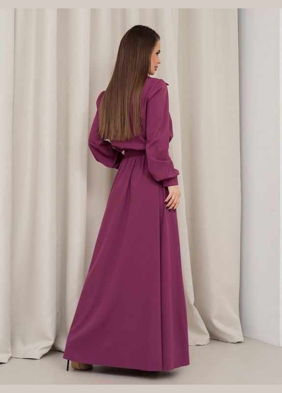 Фиолетовое повседневный фиолетовое платье-рубашка с длинными рукавами ISSA PLUS однотонное