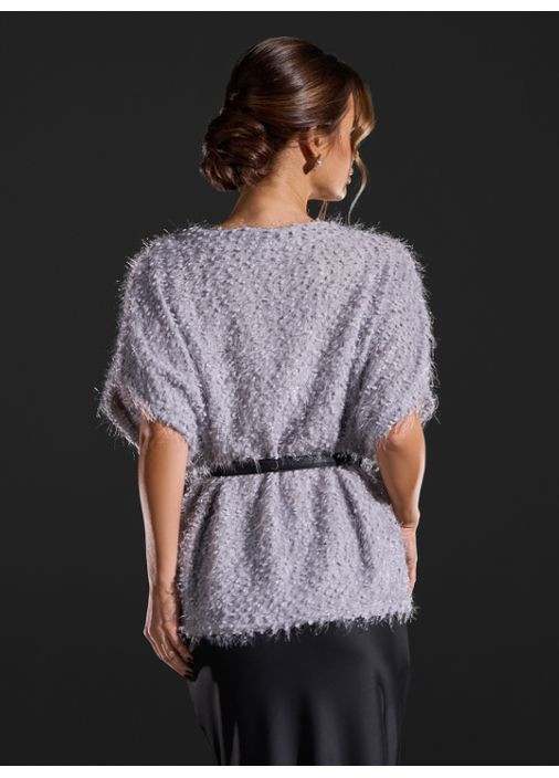 Серый демисезонный фактурный свитер с приспущенными рукавами No Brand