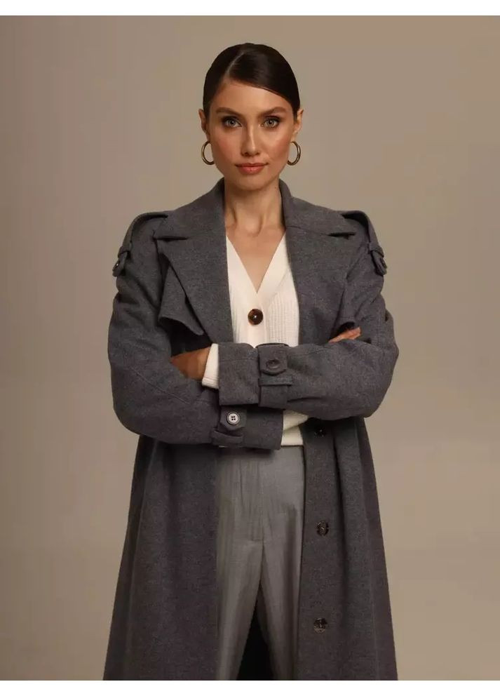 Серое демисезонное Женское шерстяное пальто-тренч классическое меди серое MKMW-MO-162 Marshal Wolf