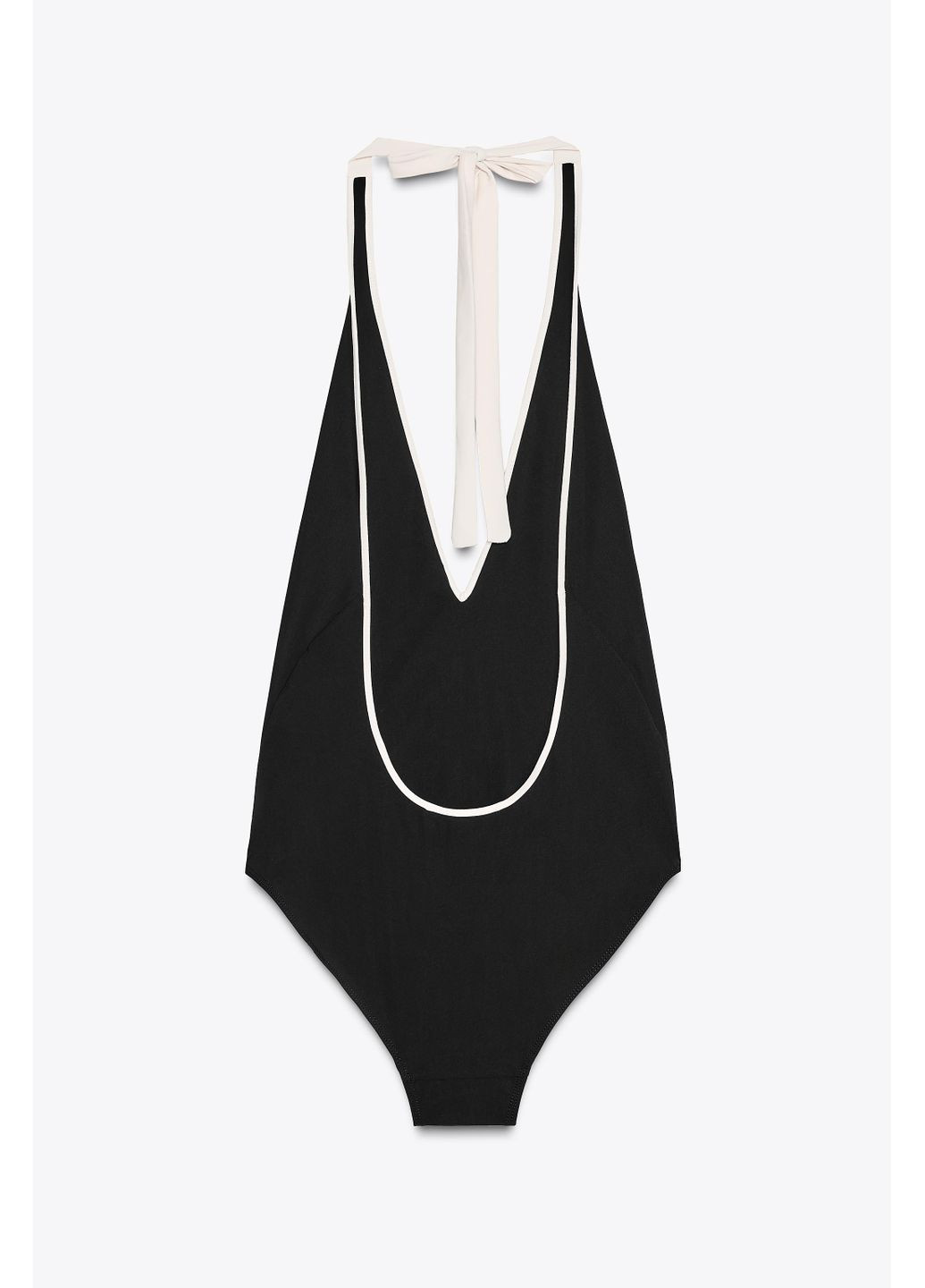 Черный летний контрастный купальник с воротником хальтер Zara