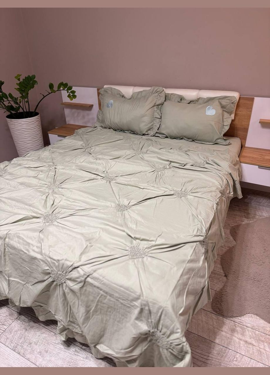 Постільна білизна Євро 200х220 наволочка 70х70 2шт Оливковий (П4-satin-zhatka-ser-002-01) No Brand (348094926)