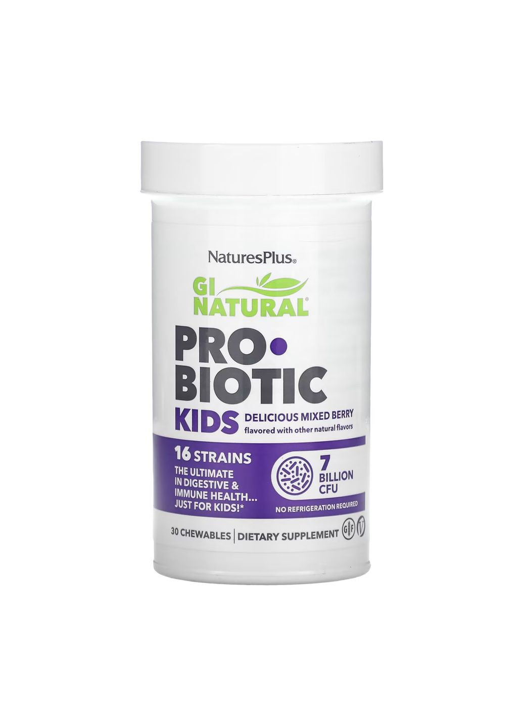 Пробиотики для детей GI Natural Probiotic 30 жевательных таблеток ягодный вкус Nature's Plus (369668772)