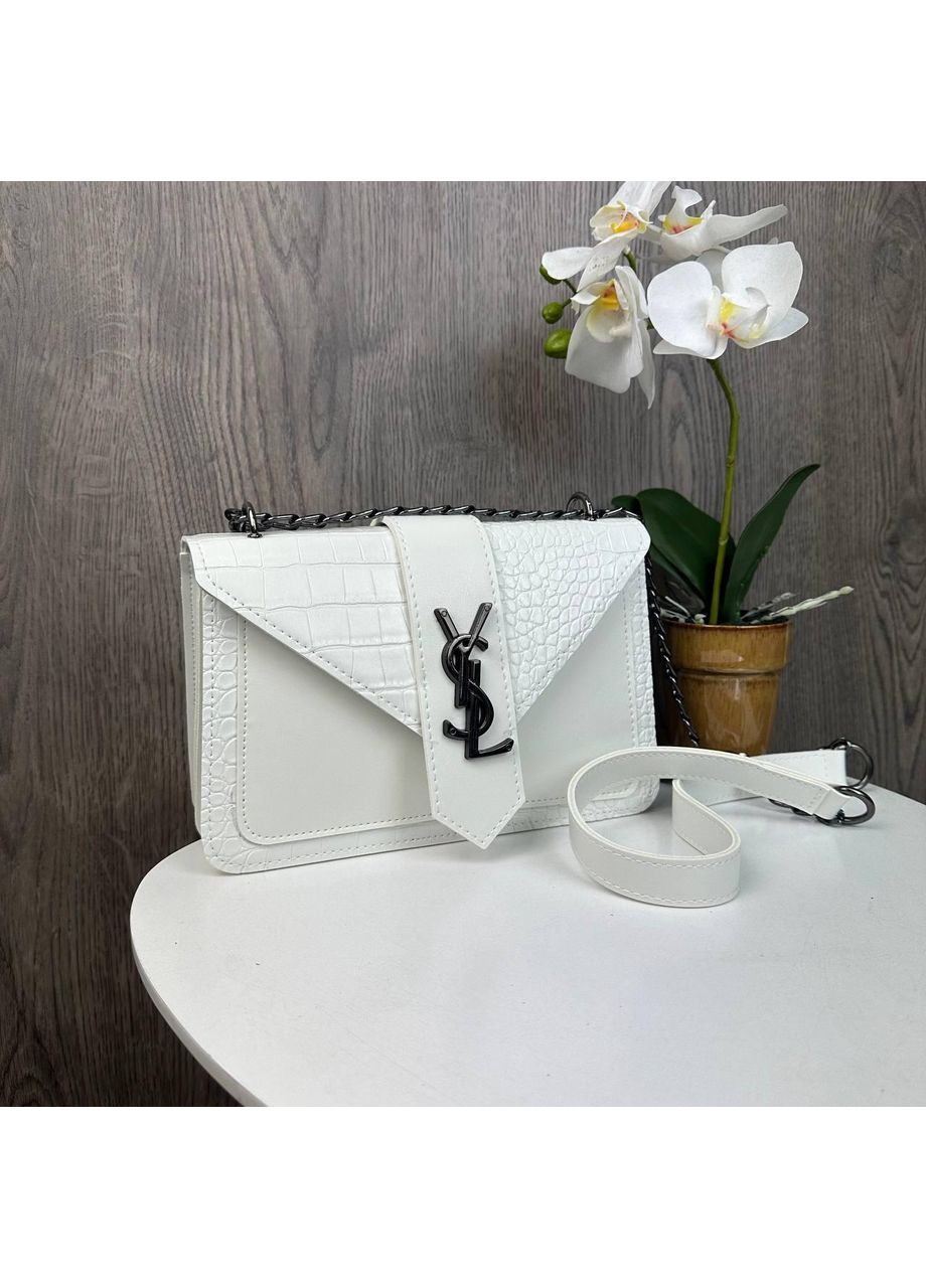 Жіноча сумочка клатч під рептилію екошкіра біла на ланцюжку ProDobro (363260066)