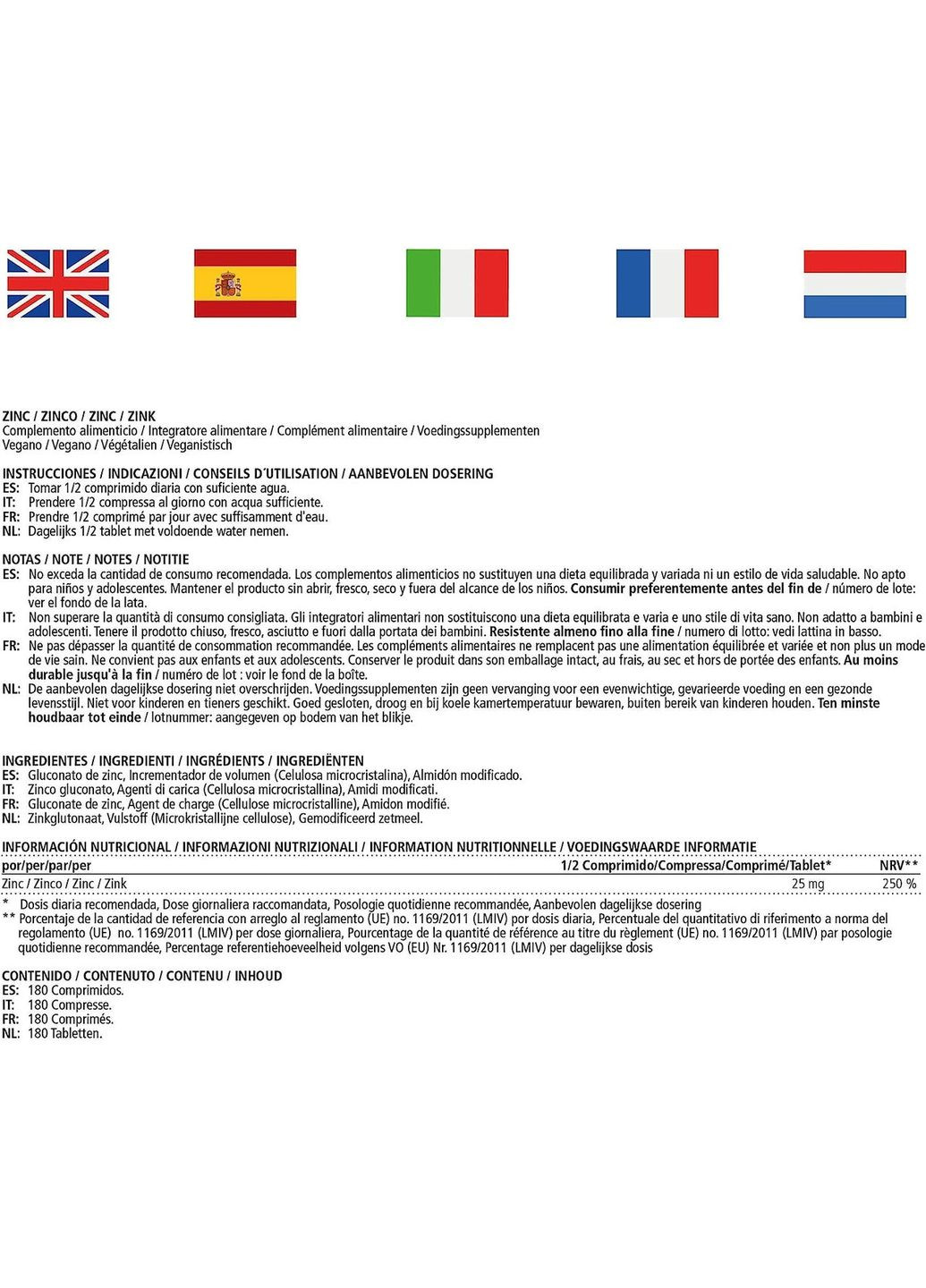 Цинк 25 мг 180 таблеток Vitamaze (299717651)