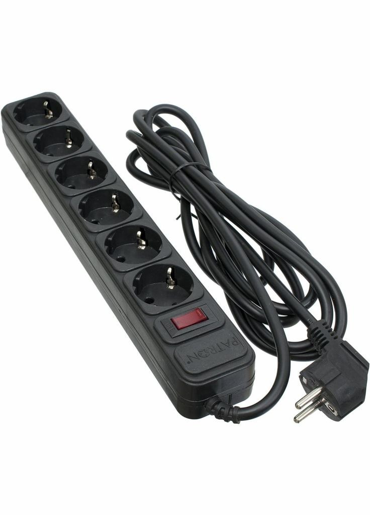 Мережевий фільтр живлення 3.0 m3*1.5mm2 (SP-1663) 6 розеток BLACK (EXT-PN-SP-1663) Patron (313327369)
