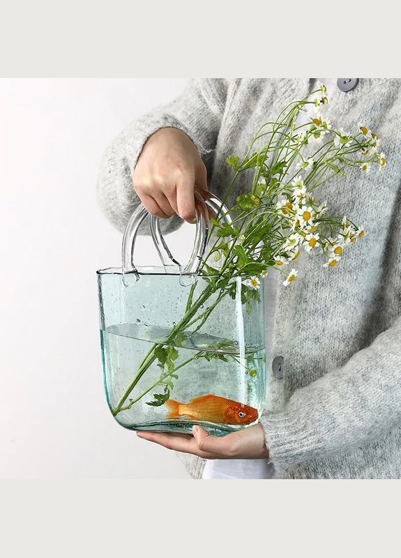 Стеклянная ваза для цветов в форме Сумки 20x11x26 см Bubble Bag, Голубая More (299914613)