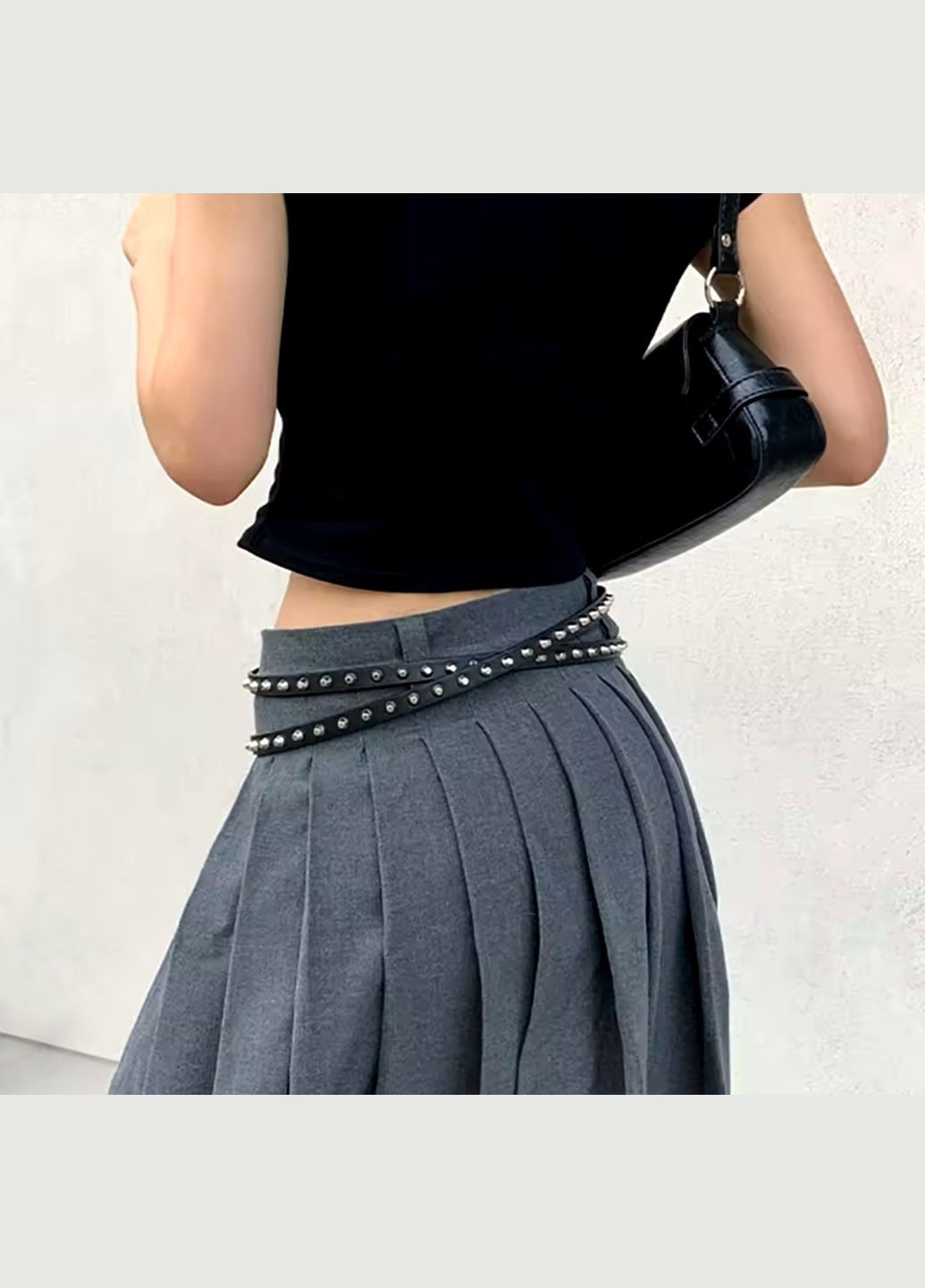 Ремінь подвійний на пояс з екошкіри "Шипи конусні" з металевою пряжкою No Brand Ремінь (309020952)