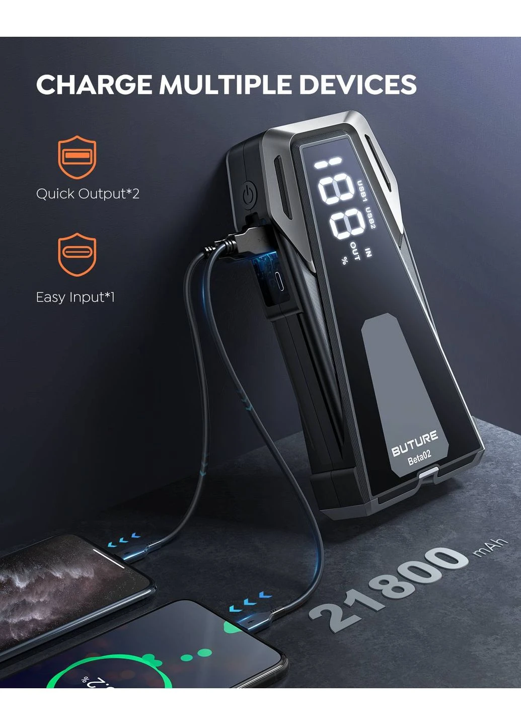 Пусковий пристрій Beta02 (2500A, 21800mAh / 80,66Wh) (1424) Buture (380783624)