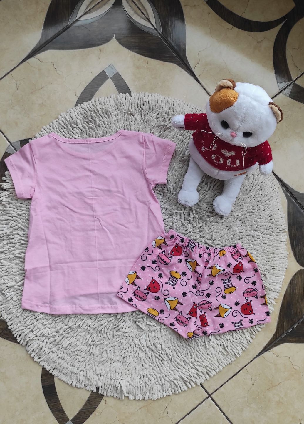 Розовая всесезон пижама детская, зоопарк (футболка, шорты) футболка + шорты No Brand